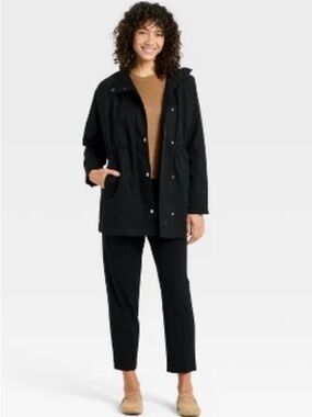 Black Trench Coat with Snap-Front